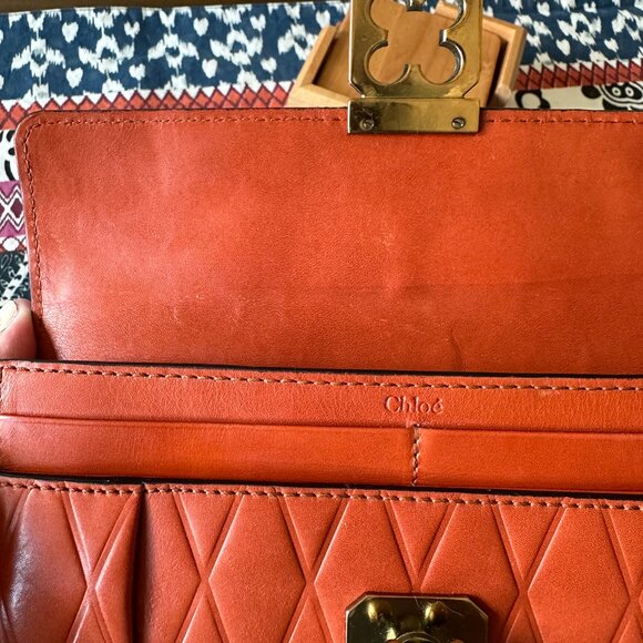 Chloe' Chloe Rare Coral Quilted Elise Continental Turnlock Long Wallet - Picture 9 of 12